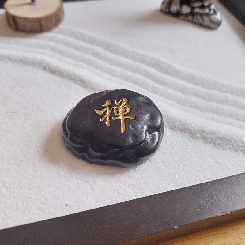 ZEN&TAO Japanese Miniature Zen Garden Black Tray with Buddah Statue,