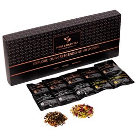 Pure And Easy Tea, Loose Leaf Tea Sampler Gift Box, 30 Count, 100% Natural Gourmet Tea Collection, Tea Lovers Variety Set, 10 Assorted Handcrafted Tea Blends, Makes 60 Cups