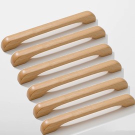 SYZOW Pack of 6 Wooden Furniture Handles, 192 mm, Rod Handle Wood with Screws, Wooden Handles for Cabinets, for Kitchen Furniture Drawers and Wooden Handles, Chest of Drawers