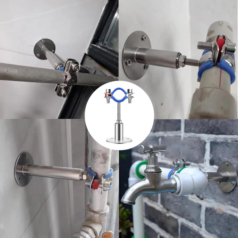 Niciksty 304 Stainless Steel Wall Mount Pipe Bracket Clamp, Adjustable