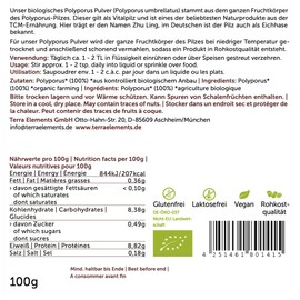 Terra Elements Bio Polyporus Pulver 100 g I Zhu Ling I Eichhase I 100% rein I Vegan I Rohkost