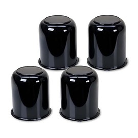 LIBRA Trailer Wheel Center Caps 4.25" Stainless Steel Black Push Through Easy Lub Style, Set 4
