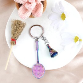 MUCOOS Colorful Badminton Keyring, Metal Keyring, Shiny Keychain, Sports Style Keychain, Gift for Sports and Fitness Enthusiasts, Gift for Friends, Gift for Brothers and Sisters, Friendship Key chain