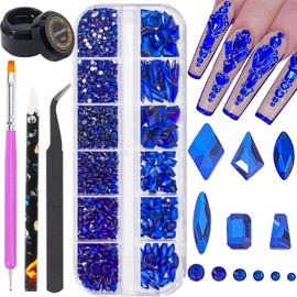 Nail Art Rhinestones Blue Flat Back Rhinestones for Makeup Nail Gems Nail Crystals Diamonds Jewelry Rhinestones for Face and Nail Design DIY Crafts Decoration