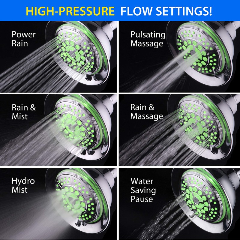 Hotel Spa 6-setting 5" Rechargable LED Shower Head with Light