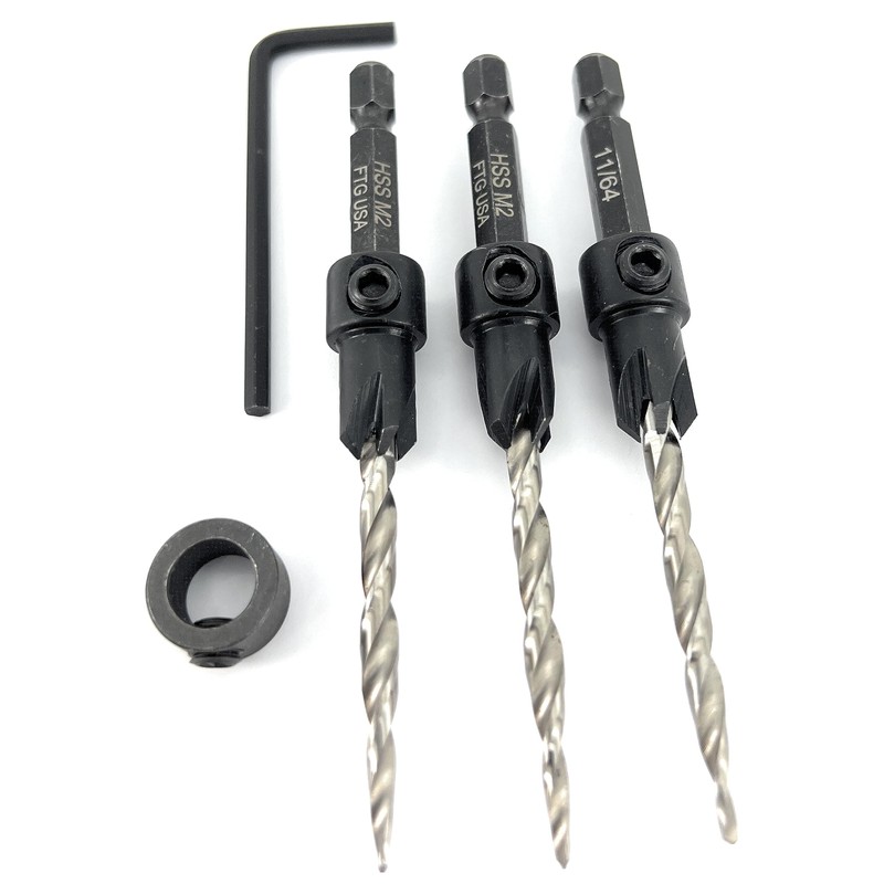 FTG USA Countersink Drill Bit Set for Wood with Tapered