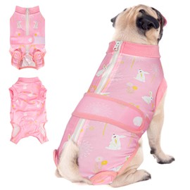 SlowTon Dog Cat Surgical Recovery Zipper Shirt - Neuter Prevent Licking, Pet Recovery Cone E-Collar Abdominal Wounds Bandages Alternative (Pink, XXL)