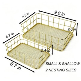 2Pcs Small Gold Wire Mesh Storage Basket Cosmetic Desk Organizer