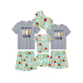 PATPAT Family Matching Pajamas Short - Sleeve Cute Cartoon Print Dog Sleepwear Top with Shorts Pajama Set Mom and Daughter 2 Piece Pjs Set Loungewear Casual Green White for Adults Women M