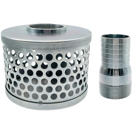 MUSTBEE Round Hole Suction Strainers and Combination Hose Connector Set for Pump, Plated Steel (3 inch set)