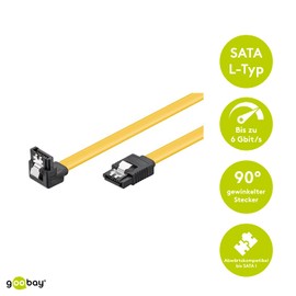 Goobay 95022 S-ATA data cable for HDD, SDD, 6 Gbits SATA L-type male to SATA L-type male 90 ° angled, 70cm