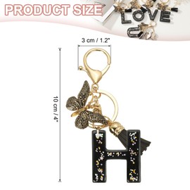 PATIKIL Alphabet Initial Letter Keychain, Resin Cute Keychains with Tassel Butterfly Letter H Pendant Charm for Women Key Purse Handbag Bag Accessories, Black