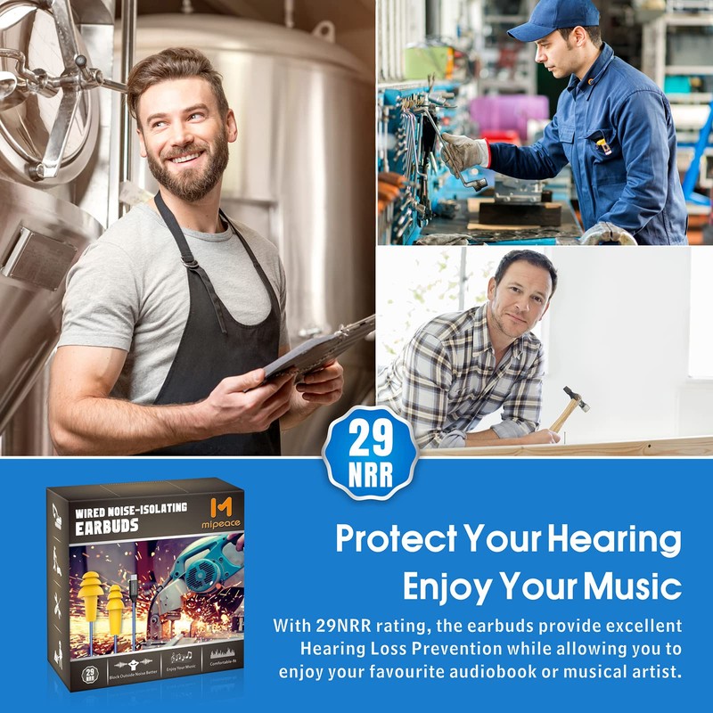 MIPEACE Ear Plug Headphones for Work, Work Earbuds USB Type