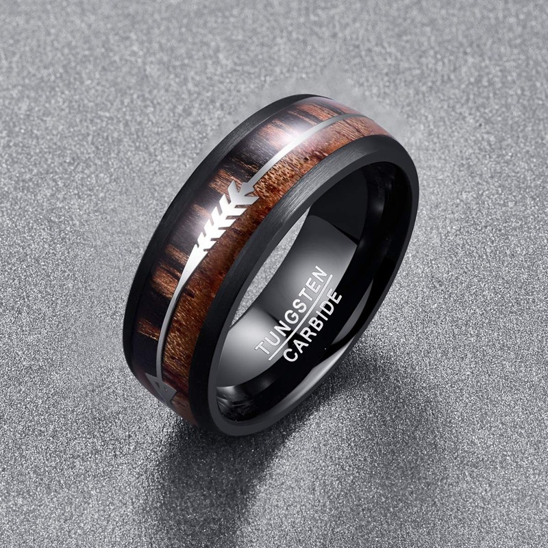 Nuncad Men's Ring, Tungsten Ring, Koa Wood, Walnut Wood, Arrow,