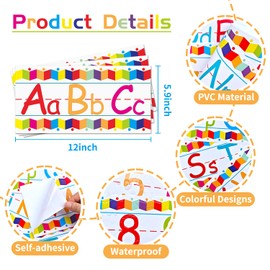 Uzriyl 12 Pcs Self Adhesive Alphabet Number Line for Classroom Wall ABC Letters Bulletin Board Decorations Alphabet Banner Border Poster for Classroom Nursery Kindergarten Playroom Bedroom Decor