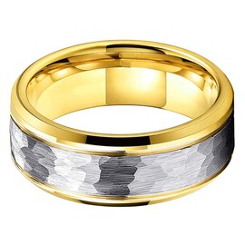 LUXUBANDS 8mm Gold Hammered Tungsten Rings for Men Women Wedding Bands Two Tone Silver Center Comfort Fit Size 11.5