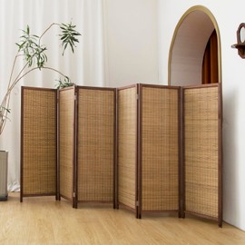 Pawlabay 6 Panel Short Panel Divider Screen,3.95 FT Tall Bamboo Room Divider Folding Privacy Screen,Short Panel Divider Freestanding Room Divider for Room Seperation,Brown