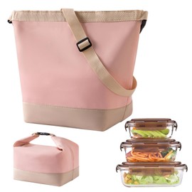OMJMYY Large Insulated Lunch Bag for Women, Leakproof Cooler Tote with Adjustable Shoulder Strap, Reusable Cute Thermal Lunch Box for Work, Office, School, Picnic, Beach & Travel, Pink