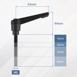 efuturetime Pack of 4 Clamping Lever Handles, M8-16 mm, Adjustable Clamping Levers Made of Carbon Steel, Clamping Lever External Thread Handle, Machine Handles, Black, 16 mm