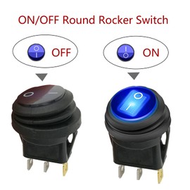 12 Volt Round Rocker Switch, [5Pcs] Waterproof 12V Toggle Switch with 20cm Detachable Wires and Hot Melt Intermediate Terminals, SPST 3 Pin On Off Switch with Blue LED Light for Car Boat Marine RV
