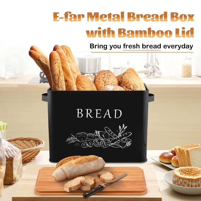 E-far Bread Box for Kitchen Countertop, Metal Bread Storage Container