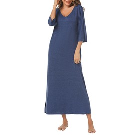 Uniexcosm Long Nightdress for Women Nightgowns 3/4 Sleeve Cotton Nighties Baggy Ladies Nightshirts with Pockets Plus Size Sleep Dress Nightwear Loungewear Sleepwear S-XXL Blue