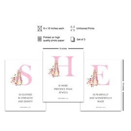 Proverbs 31 - Christian Baby Girl Room Decor - Religious Nursery Decor - Scripture Wall Art - Fearfully and Wonderfully Made - Bible Verses Wall Decor - Pink Baby Girl Wall Art - Baby Shower Gifts