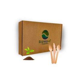 100% Compostable Wooden Cutlery Set - 300 Pcs Wooden Disposable Cutlery [120 Forks, 90 Knives, 90 Spoons] Plastic-free Packaging, Biodegradable, Splinter-free Natural Wood disposable.