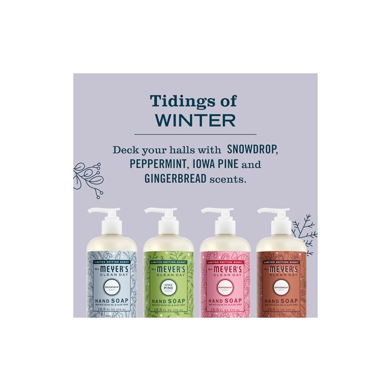 Mrs. MEYER'S Clean Day Holiday Hand Soap Set, Includes Peppermint,