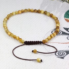 Keleny Natural Gold Tiger Eye 4mm Round Beads Adjustable Braided Macrame Tassels Bracelets Unisex