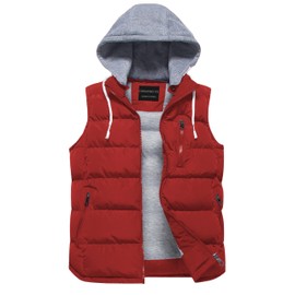 CREATMO Women's Zip Up Puffy Vest - Military Style Sleeveless Padded Coat Red M
