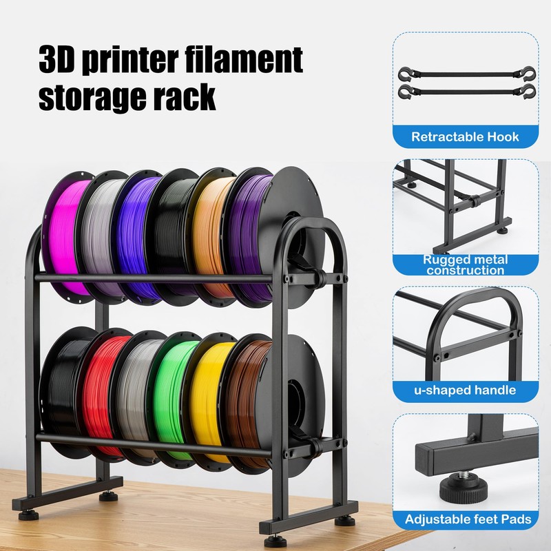 3D Printer Filament Storage Rack，2 Tiers Metal Filament Rack,Holds 12