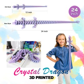 24 ”Large 3D Dragon,Flexible Articulated Dragon,Crystal Dragon Toy,3D Printed Gift for Festival,Home Decoration, Executive Desk Decorations (Blue Pink Purple)