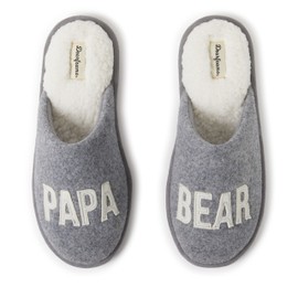 Dearfoams Men's Gifts for Dad Funny Fathers Day Papa Bear Slipper, Light Heather Grey, 11-12