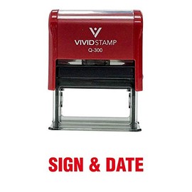 Sign & Date Self Inking Rubber Stamp (Red Ink) - Large