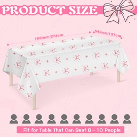 YTHETM 3 Pcs Coquette Birthday Party Decorations Pink Bow Table Cloth Decor Disposable Waterproof Plastic Table Cover Party Supplies for Baby Shower Bridal Bachelorette Party Favor (54 x 108 Inches)