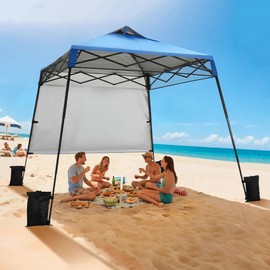 Outdoor 8x8 Pop Up Canopy Tent with Sidewall, Instant Sun Shelter with One Push Setup, Easy Up Canopy with Vented Top, Portable Beach Tent Sun Shelter for Beach, Camping, 8x8 Base 6x6 Top, Blue