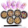 SILPECWEE 6 Boxes 3d Nail Rhinestones And Studs Gold Nail