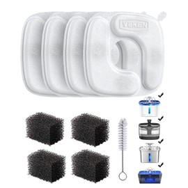 Veken Cat Water Fountain Filters, 4 Pack Replacement Filters & 4 Pack Replacement Pre-Filter Sponges Set for 50oz, 84oz, 95oz or 108oz Automatic Pet Fountain Dog Water Dispenser