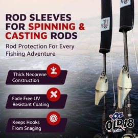 Old 18 Neoprene Fishing Rod Sleeve Sock | Protective Cover for Spinning, Casting & Spinning Poles 6'-8' | Lightweight Rod Socks for Storage & Transport | Helps Keep Rods Afloat
