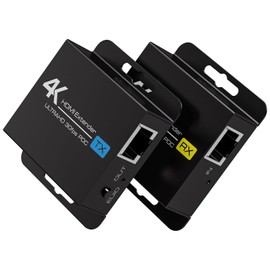 HDMI Extender Over Ethernet Cat5e/6 Up to 131Ft Adapter Converter Repeater Balun Transmitter Receiver Power Over Cat Support 4K30Hz with POC HDCP EDID Copy from Displays