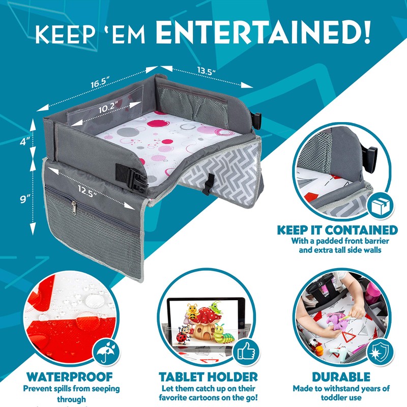 Kenley Kids Travel Tray, Toddler Car Seat Lap Tray, Road