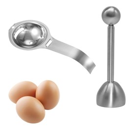 Eierschalensollbruchstellenverursacher & Eigelbtrenner Set, Edelstahl Eieröffner und Eiertrenner, Hergestellt aus hochwertigem 304 Edelstahl, Spülmaschinenfreundlich, Zeitsparendes Werkzeug für Küche