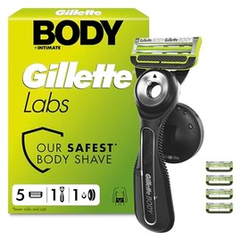 GilletteLabs Body + Intimate Razor for Men, 1 Handle & 5 Cartridges | Triple Defence System, Easy Reach Shower Grip, Anti-Ingrown & Anti-Irritation Bars, Magnetic Shower Hanger