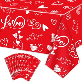QUERICKY 8 Pack Valentines Day Tablecloths, 220x130cm Rectangle Valentine Love Heart Table Cover for Valentine's Day Party Decorations Anniversary Proposal Engagement Weddings Decor, Red