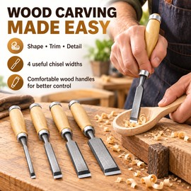 4-Piece Wood Chisel Set for Woodworking – 8/12/16/20mm Carving Chisels with Beech Wood Handles