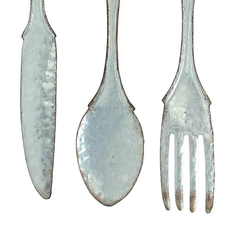 Zeckos Galvanized Grey Metal Fork, Spoon, and Knife Farmhouse Kitchen