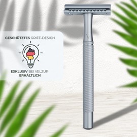 VELZUR® Safety Razor with 5 Blades and Travel Bag - Protected Handle Design Made of Stainless Steel Extra Long and Rustproof - Safety Razor Set Unisex - 100% Plastic-Free - Premium Safety Razor in