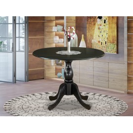 East West Furniture DST-BLK-TP Dublin Kitchen Dining Table - a Round Solid Wood Table Top with Dropleaf & Pedestal Base, 42x42 Inch, Multi-Color