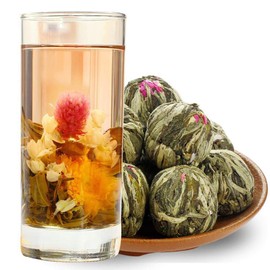 Bacilio Chinese Tea, Flower Tea, Art Tea, Water Flower Basket, Jasmine, Blooming Artwork, Double Dragon Play Beads, Double Dragon Tea (14 pieces)